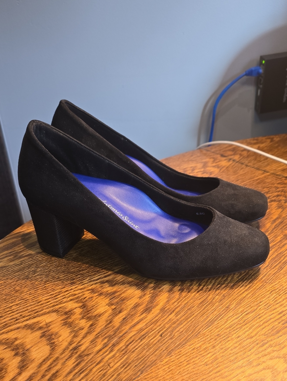 Classic Black Suede Mid Block Heel Pumps